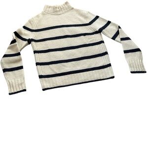 J Crew Sweater Mockneck Supersoft Yarn Striped Cream & Black Nautical Rugby Sz S